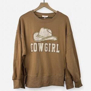 Cowgirl studded sweatshirt cozy tan sweatshirt